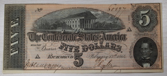 1864 Confederate States of America $5 Note