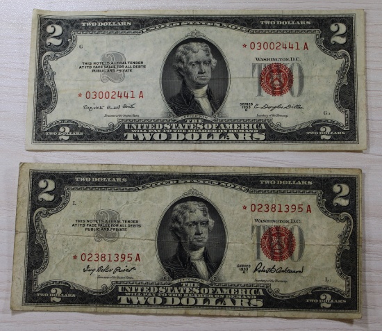 1953 A and B Red Seal $2.00 Star Banknotes, sells times the money