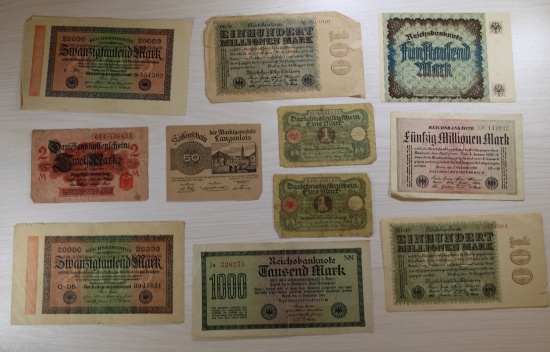 11 pcs- German Reichsbanknote Collection, 20000 to 50000 Mark, sells times the money