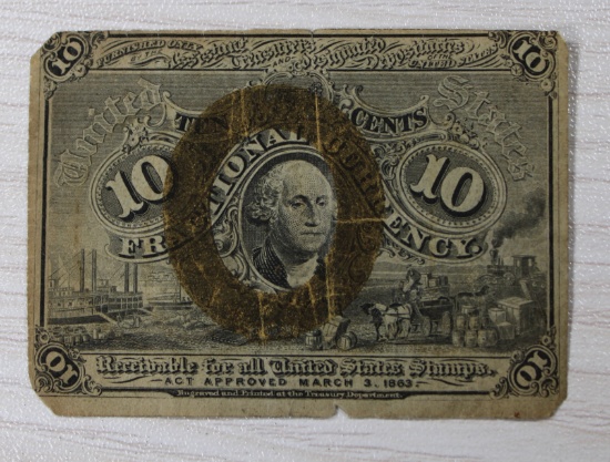 1863 US Treasury 10 Cents Fractional Currency Note, Third Issue
