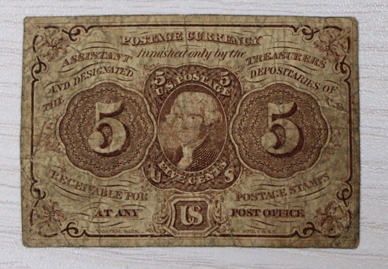 1862 U.S. Treasury 5 Cents Postal Fractional Currency Note