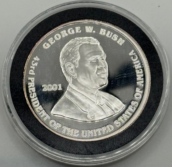 2001 George W. Bush Commemorative Silver Coin, One Ounce .999 Fine Silver