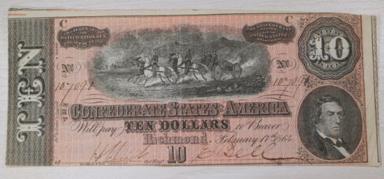 1864 Richmond Confederate States of America $10 Note