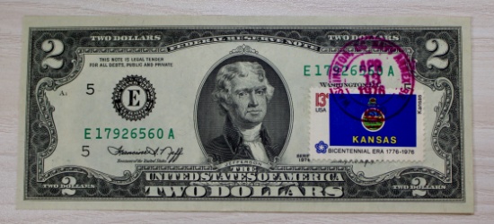 1976 US $2.00 First Day Issue Banknote, Washington DC Postmark