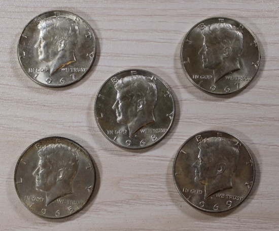 5- 40% Silver Kennedy Half Dollars, sells times the money