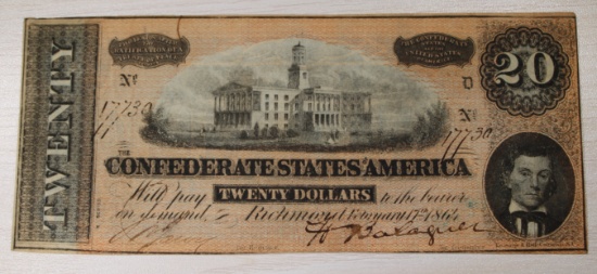1864 Richmond Confederate States of America $20 Note