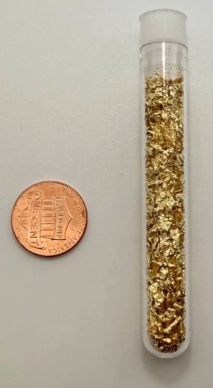 Vial of gold flake, cent for size reference not included