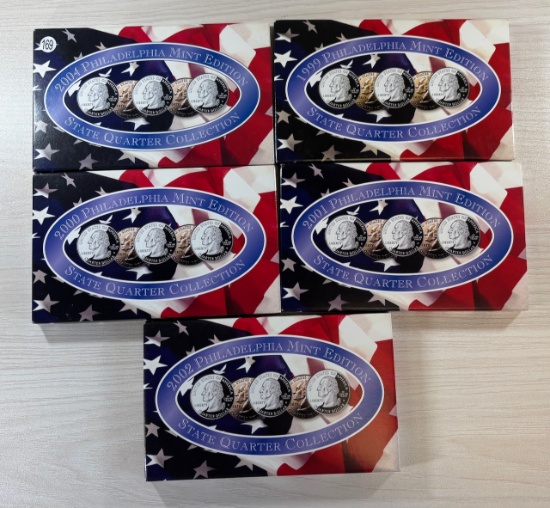 5- State Quarter Sets, Philadelphia Mint, 1999, 2000, 2001, 2002, 2004, sells times the money