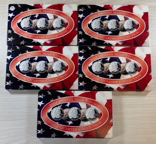5- State Quarter Sets, Denver Mint, 1999, 2000, 2001, 2002, 2004, sells times the money