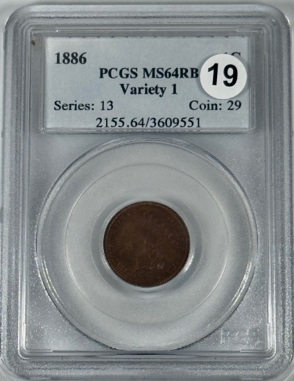 1886 Indian Head Cent in MS64RB PCGS Holder