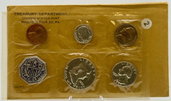 1962 Philadelphia Mint PROOF Coin Set, U.S. Mint, 5 Coins, Original Packaging