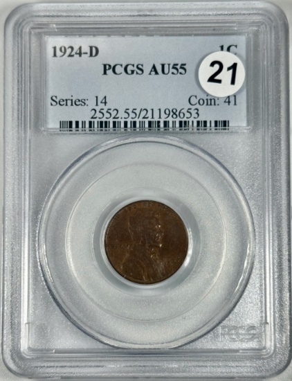 1924-D Lincoln Wheat Cent in PCGS AU55 Holder