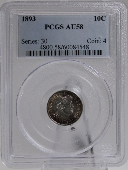 1893 Barber Dime in PCGS AU58 Holder