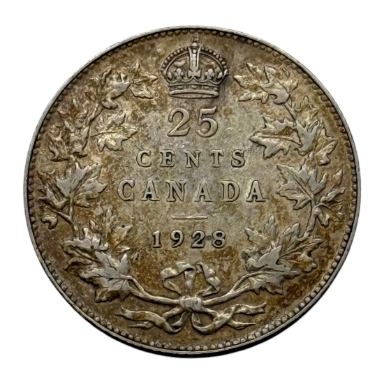 1928 Canada 25 Cents Coin, Silver