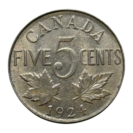 1924 Canada Five Cents Coin, Nickel