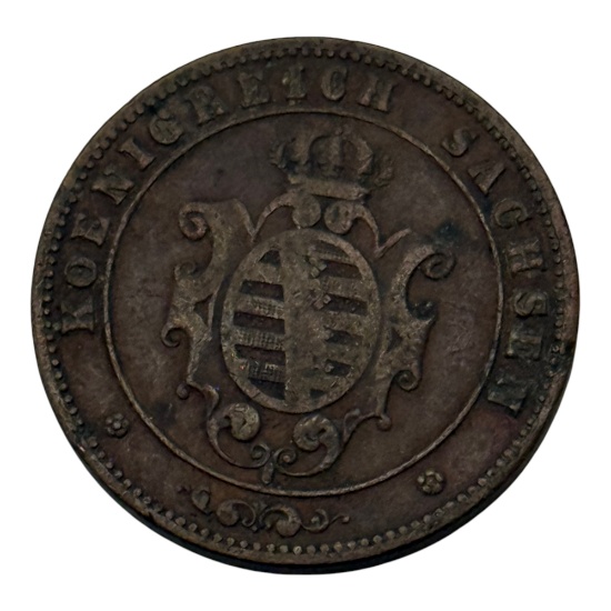 1864 5 Pfennige Coin, Kingdom of Saxony, Mint Mark B