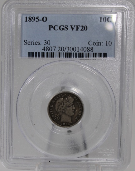 KEY DATE 1895-O Barber Dime in PCGS VF20 Holder, United States Mint