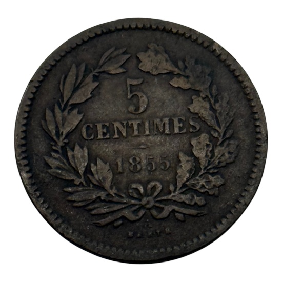 Luxembourg 5 Centimes Coin, 1855, Copper