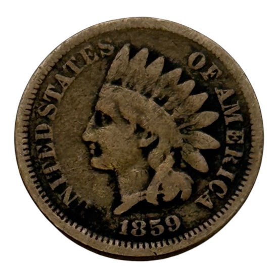 1859 Indian Head One Cent Coin, United States, Copper-Nickel Composition