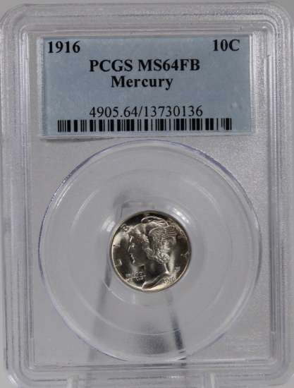 1916 Mercury Dime in PCGS MS64FB Holder