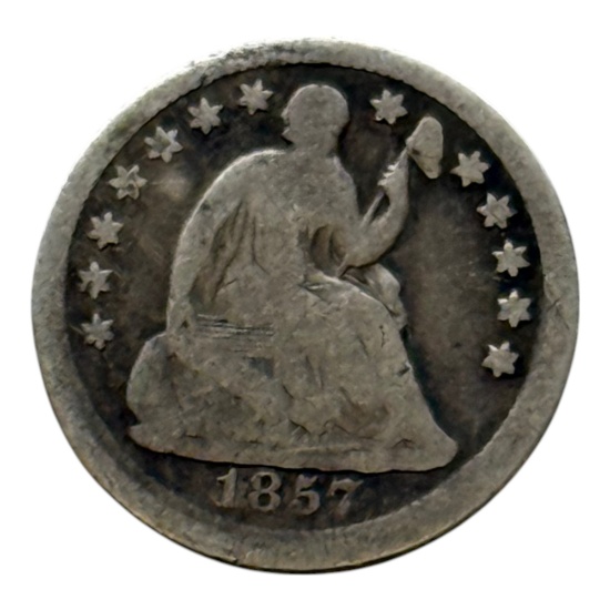 1857 United States Half Dime Coin - Seated Liberty Design, Silver