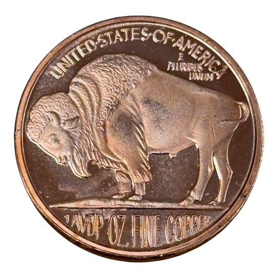 2013 1 ounce Commemorative Copper Coin, Buffalo & Native American Design