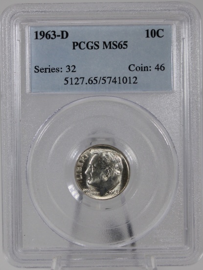 1963-D Roosevelt Dime in PCGS MS65 Holder
