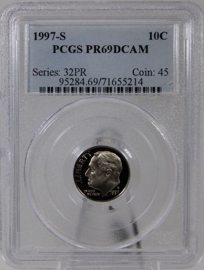 1997-S Roosevelt Dime in PCGS PR69DCAM Holder
