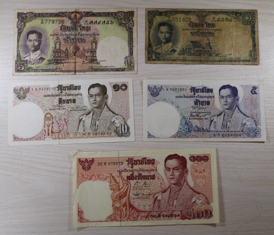 5- Thailand Baht Banknotes, Various Denominations, sells times the money