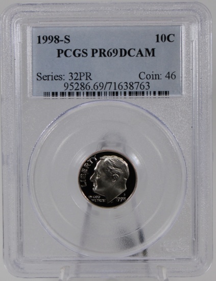 1998-S Roosevelt Dime in PCGS PR69DCAM Holder