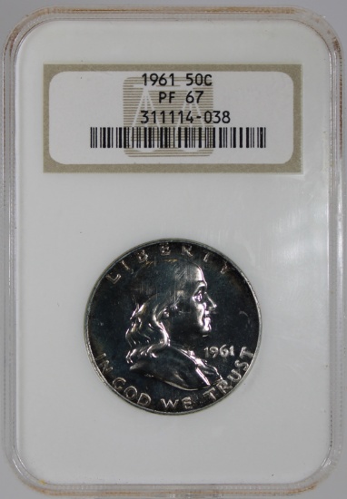 1961 Franklin Half Dollar, PF67, NGC Graded, 50 Cent Coin