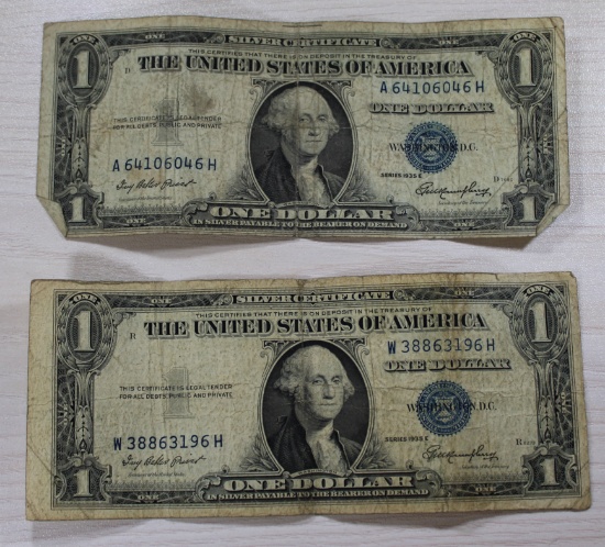 2- 1935E $1.00 Silver Certificates, sells times the money