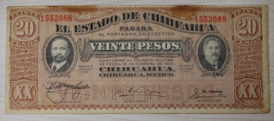20 Peso Banknote, El Estado de Chihuahua, 1915