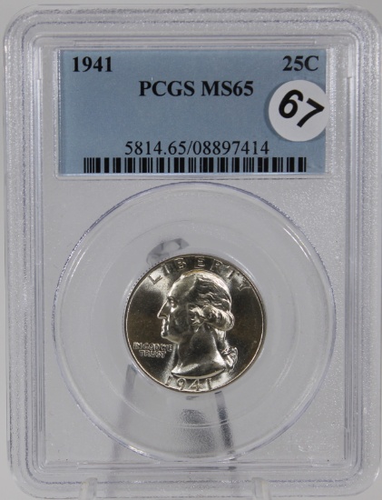 1941 Washington Quarter in PCGS MS65 Holder 90% Silver