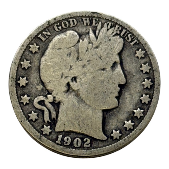 1902-O Barber Half Dollar Coin, 90% Silver