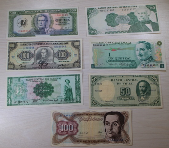 7- Collectible Banknotes from Uruguay, Venezuela, Ecuador, Guatemala, & more, sells times the money