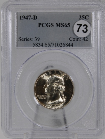 1947-D Washington Quarter in PCGS MS65 Holder