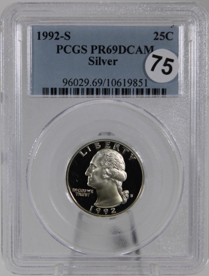 1992-S Washington Quarter Silver in PCGS PR69DCAM holder