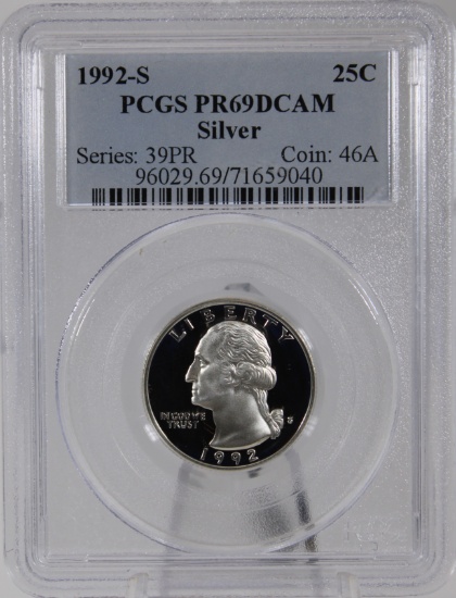 1992-S Washington Quarter Silver in PCGS PR69DCAM holder