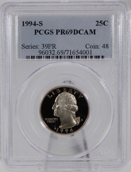 1994-S Washington Quarter in PCGS PR69DCAM holder