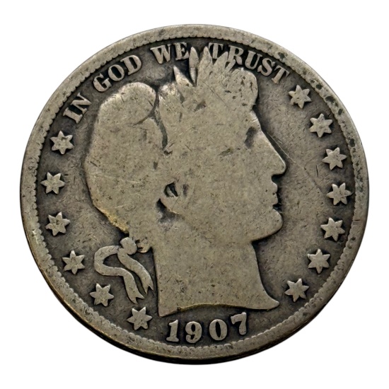 1907-O Barber Half Dollar Coin, 90% Silver