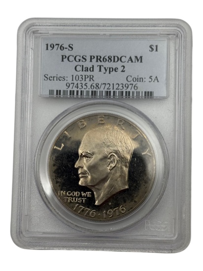 1976-S Eisenhower $1 in PCGS PR68DCAM Holder, Clad Type 2