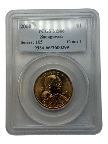 2000-P Sacagawea Dollar Coin in PCGS MS66 Grade holder