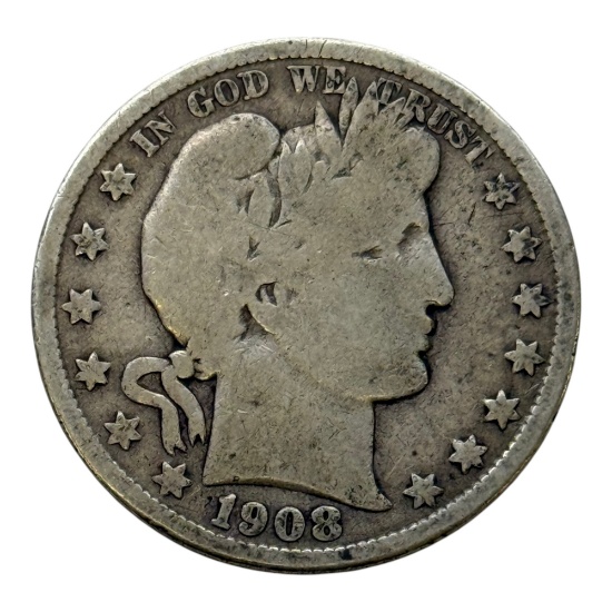1908-O Barber Half Dollar Coin, 90% Silver