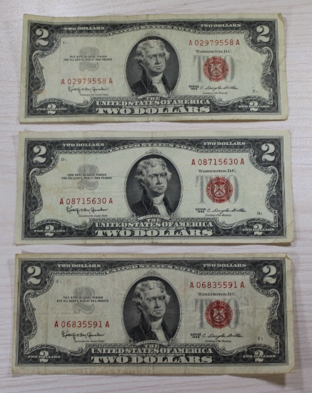 3- 1963 U.S. $2 Red Seal Notes, sells times the money