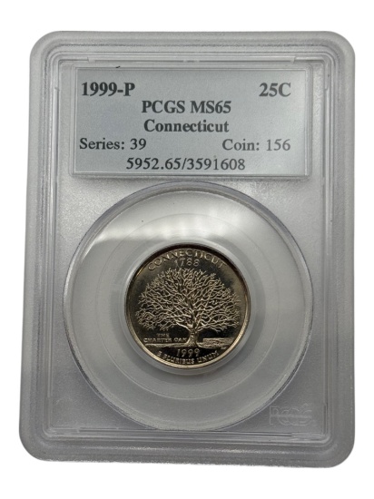 1999-P Connecticut State Quarter in PCGS MS65 Holder