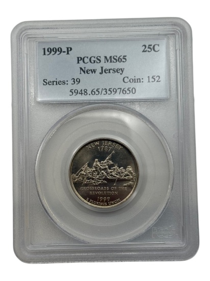 1999-P New Jersey State Quarter in PCGS MS65 Holder