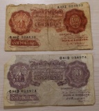 2- Bank of England Ten Shillings Notes, 1940s Series, sells times the money