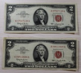 2- 1963 US $2 Red Seal United States Notes, sells times the money