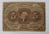 1862 U.S. Treasury 5 Cents Postal Fractional Currency Note